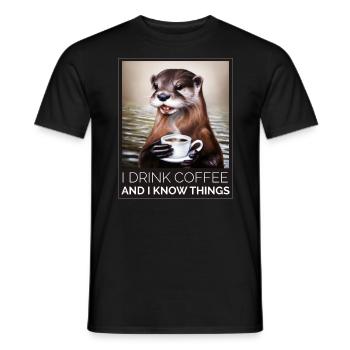Otter Ich trinke Kaffee und weiß Bescheid - Männer T-Shirt - Schwarz - Vorne - AI Model Male 178 light (178cm)