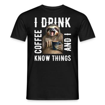 I drink coffee sloth - Men's T-Shirt - black - Front - AI Model Male 178 light (178cm)