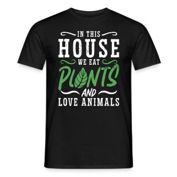 Veganism In This House We Eat No Meat Vegan Lover - Men's T-Shirt - black - Front - AI Model Male 178 light (178cm)