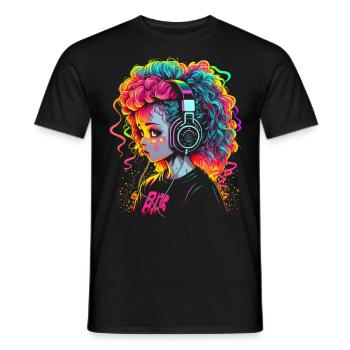 Jolie fille avec des écouteurs - T-shirt homme - noir - Devant - AI Model Male 178 light (178cm)