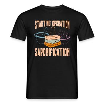 Fabrication du savon Démarrage de l’opération Savon fait maison - T-shirt homme - noir - Devant - AI Model Male 178 light (178cm)