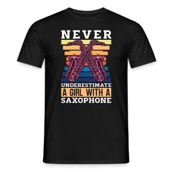Saxophone Ne sous-estimez jamais une fille Rétro Musical - T-shirt homme - noir - Devant - AI Model Male 178 light (178cm)