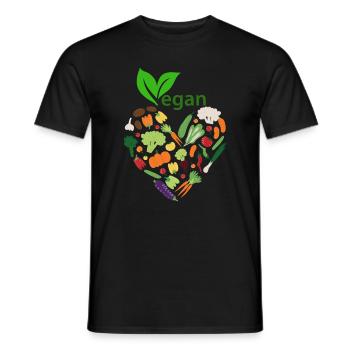 Cœur végétal végétalien - T-shirt homme - noir - Devant - AI Model Male 178 light (178cm)