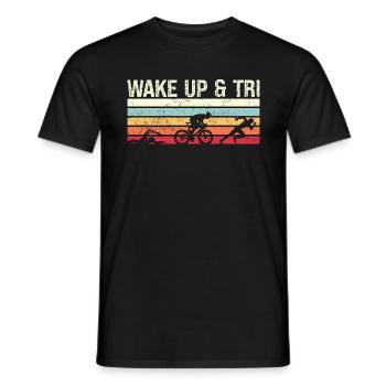 Triathlon Wake Up & Tri Retro Training Triathletes - Men's T-Shirt - black - Front - AI Model Male 178 light (178cm)