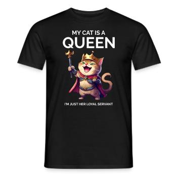 My Cat Is A Queen Cartoon Cat Laughing - Men's T-Shirt - black - Front - AI Model Male 178 light (178cm)