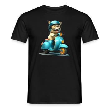 Laughing Cat on Scooter Gift - Men's T-Shirt - black - Front - AI Model Male 178 light (178cm)