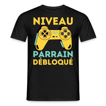 Niveau Parrain Débloqué Cadeau Parrain Gamer Geek - T-shirt homme - noir - Devant - AI Model Male 178 light (178cm)