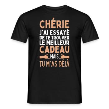 Chérie J'ai Essayé De Trouver Le Meilleur Cadeau - T-shirt homme - noir - Devant - AI Model Male 178 light (178cm)
