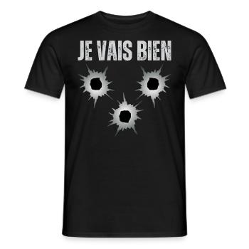 Je Vais Bien Tout Va Bien, Trou De Balles Arme Feu - T-shirt homme - noir - Devant - AI Model Male 178 light (178cm)