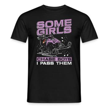 Snowmobile Racing Some Girls Chase Boys Motorsport - Men's T-Shirt - black - Front - AI Model Male 178 light (178cm)
