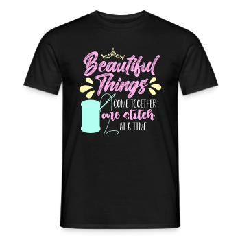 Point de croix De belles choses se réunissent Coudre - T-shirt homme - noir - Devant - AI Model Male 178 light (178cm)