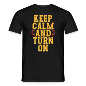 Woodturning Keep Calm And Turn Workshop Woodturner - Men's T-Shirt - black - Front - AI Model Male 178 light (178cm)