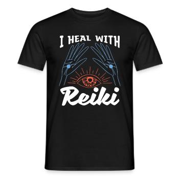 Reiki Je guéris avec la guérison énergétique de la méditation Reiki - T-shirt homme - noir - Devant - AI Model Male 178 light (178cm)