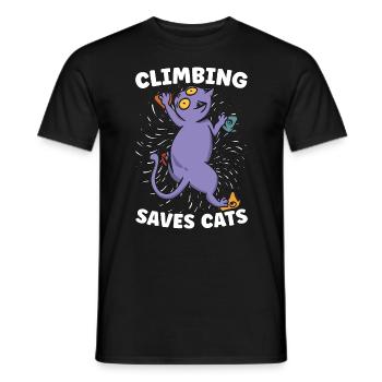 Rock Climbing Saves Cats Loves Mountain Climbing - Men's T-Shirt - black - Front - AI Model Male 178 light (178cm)