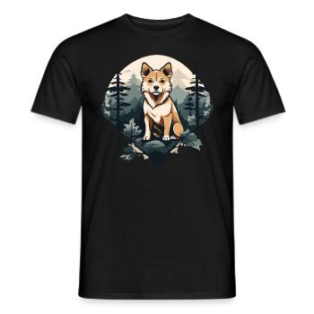 Hokkaido-Hund im Wald - Männer T-Shirt - Schwarz - Vorne - AI Model Male 178 light (178cm)
