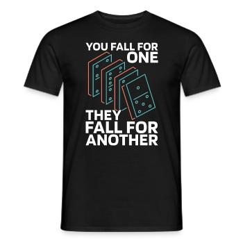 Dominoes You Fall For One They Fall For Game Tile - Men's T-Shirt - black - Front - AI Model Male 178 light (178cm)