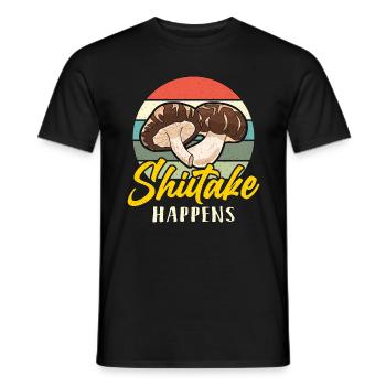 Mushroom Hunting Shiitake Happens Retro Mycologist - Men's T-Shirt - black - Front - AI Model Male 178 light (178cm)
