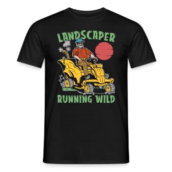 Landscaper Running Wild Lawn Mower Loves Gardening - Men's T-Shirt - black - Front - AI Model Male 178 light (178cm)