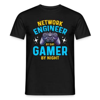 Ingénieur réseau de jour Joueur de nuit Programmeur - T-shirt homme - noir - Devant - AI Model Male 178 light (178cm)