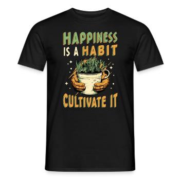 Houseplants Happiness Is A Habit Cultivate Florist - Men's T-Shirt - black - Front - AI Model Male 178 light (178cm)