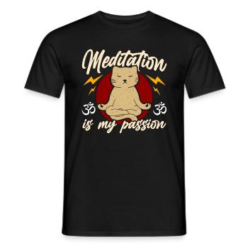 Meditation Is My Passion Yoga Exercise Cat Lover - Men's T-Shirt - black - Front - AI Model Male 178 light (178cm)