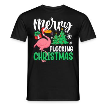 Merry Flocking Christmas Flamingo Funny Christmas - Men's T-Shirt - black - Front - AI Model Male 178 light (178cm)