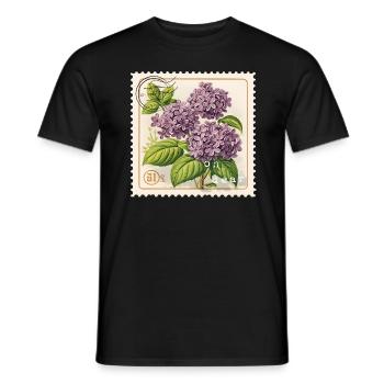 Timbre-poste Vintage fleurs violettes - T-shirt homme - noir - Devant - AI Model Male 178 light (178cm)