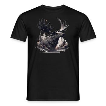 Elk deer nature Scandinavian forest - Men's T-Shirt - black - Front - AI Model Male 178 light (178cm)