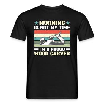 Le matin du sculpteur sur bois n’est pas mon heure, je suis charpentier - T-shirt homme - noir - Devant - AI Model Male 178 light (178cm)