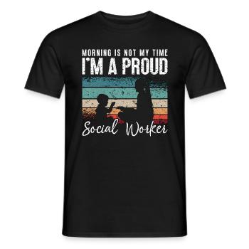 Travailleur social Le matin, ce n’est pas mon heure Travail social - T-shirt homme - noir - Devant - AI Model Male 178 light (178cm)