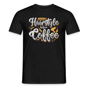 Hairstyle Before Coffee Hairdresser Coffee Lover - Men's T-Shirt - black - Front - AI Model Male 178 light (178cm)
