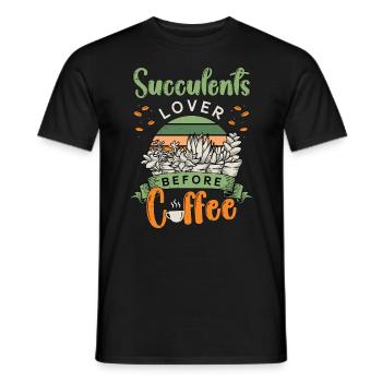 Succulents Lover Before Potted Plant Coffee Lover - Men's T-Shirt - black - Front - AI Model Male 178 light (178cm)