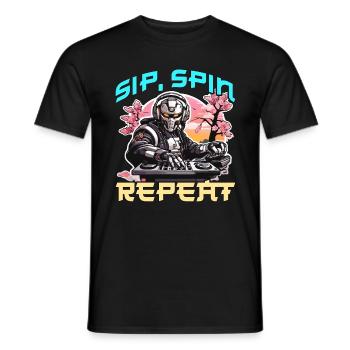 Disc Jockey Sip Spin Repeat DJ Music Disc Jockeys - Männer T-Shirt - Schwarz - Vorne - AI Model Male 178 light (178cm)