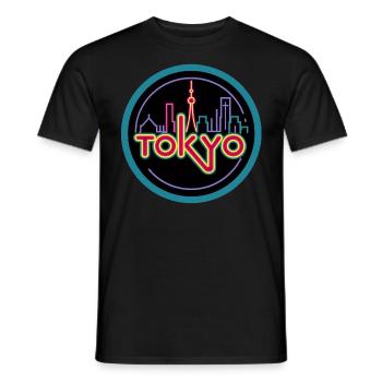 Tokyo Skyline Synthwave 1980's Retro Colourful - Men's T-Shirt - black - Front - AI Model Male 178 light (178cm)