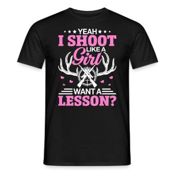 Yeah I Shoot Like A Girl Want A Lesson Funny - Men's T-Shirt - black - Front - AI Model Male 178 light (178cm)