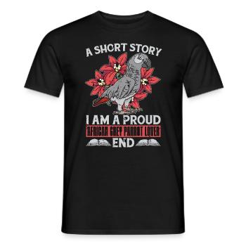 Perroquet gris africain Une histoire courte Je suis propriétaire d’oiseaux - T-shirt homme - noir - Devant - AI Model Male 178 light (178cm)