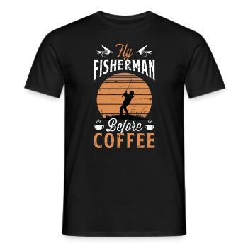 Pêcheur à la mouche avant la chasse au poisson amateur de café - T-shirt homme - noir - Devant - AI Model Male 178 light (178cm)