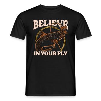 Pêche à la mouche Croyez en votre amateur de chasse au poisson à la mouche - T-shirt homme - noir - Devant - AI Model Male 178 light (178cm)