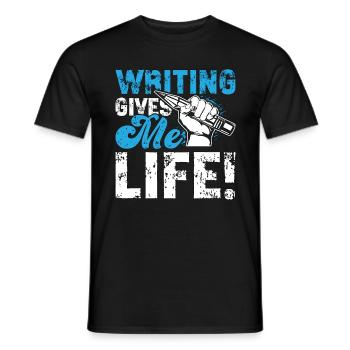 L’écriture me donne la vie aime Journaliste Écrivain de livre - T-shirt homme - noir - Devant - AI Model Male 178 light (178cm)