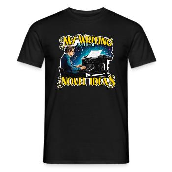Mon écriture est pleine d’idées de romans Rédactrice de contenu - T-shirt homme - noir - Devant - AI Model Male 178 light (178cm)