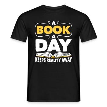 La lecture d’un livre par jour éloigne la réalité Littérature - T-shirt homme - noir - Devant - AI Model Male 178 light (178cm)