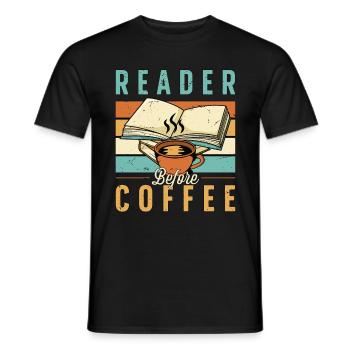 Reader Before Coffee Reading Books Coffee Lover - Men's T-Shirt - black - Front - AI Model Male 178 light (178cm)