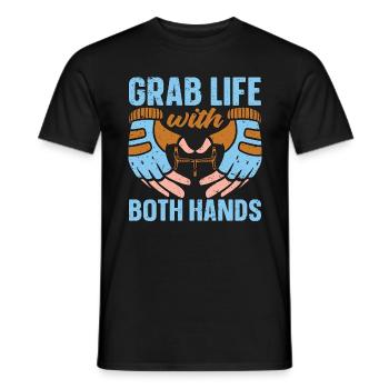 Cyclist Grab Life With Both Hands Mountain Biking - Men's T-Shirt - black - Front - AI Model Male 178 light (178cm)
