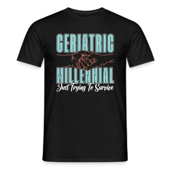 Un millénial gériatrique essaie juste de s’occuper d’un aidant - T-shirt homme - noir - Devant - AI Model Male 178 light (178cm)
