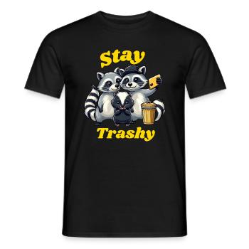 Stay Trashy Funny Raccoon, Opossum, Skunk funny - Men's T-Shirt - black - Front - AI Model Male 178 light (178cm)