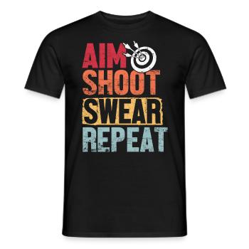 Aim Shoot Swear Repeat Archery Retro Groovy Bow - Men's T-Shirt - black - Front - AI Model Male 178 light (178cm)