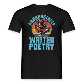 Poetry Lover Aggressively Writes Retro Book Lover - Men's T-Shirt - black - Front - AI Model Male 178 light (178cm)