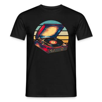 Vinyle Tourne-disque Platine Rétro Amateur de musique - T-shirt homme - noir - Devant - AI Model Male 178 light (178cm)