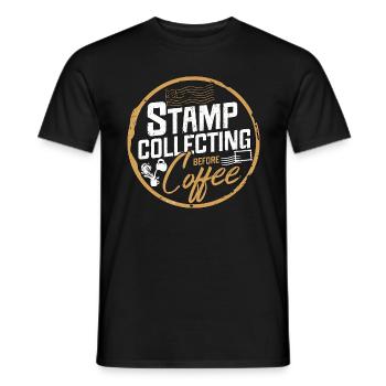 La collection de timbres avant l’amateur de café de carte postale - T-shirt homme - noir - Devant - AI Model Male 178 light (178cm)