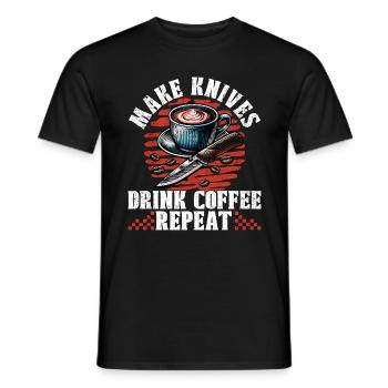 Blade Forging Make Knives Drink Coffee Ironsmith - Männer T-Shirt - Schwarz - Vorne - AI Model Male 178 light (178cm)